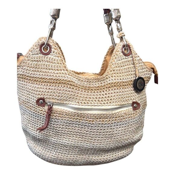 The Sak Indio Handwoven Straw Shoulder Bag Braided Leather Straps Purse Crochet - Picture 5 of 12